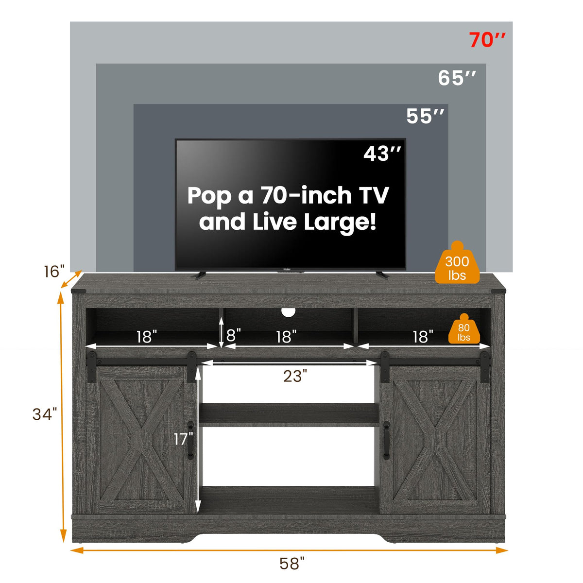 Farmhouse TV Stand for 65+ Inch TV A636670