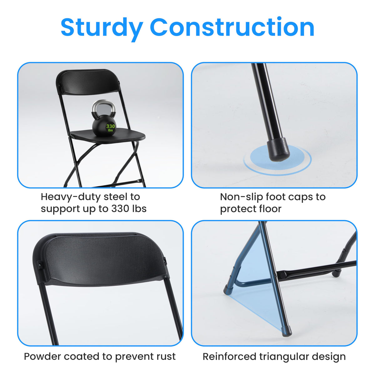 Black 10-Pack Folding Plastic Chair with Metal Frame M117