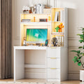 40” White Home Office Desk with Hutch and Drawers S7292
