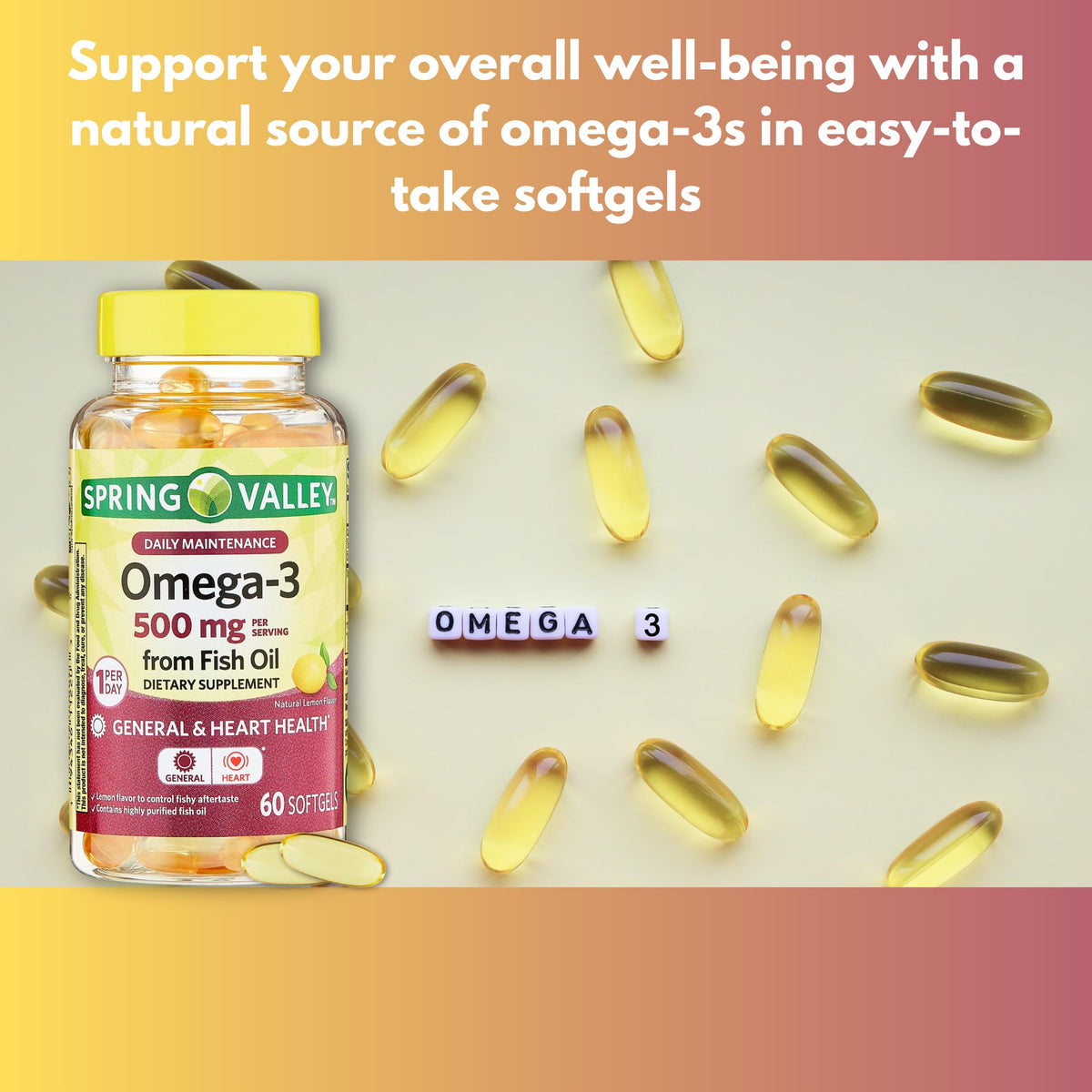 Omega 3 500mg Fish Oil Softgels 60 Count F37801