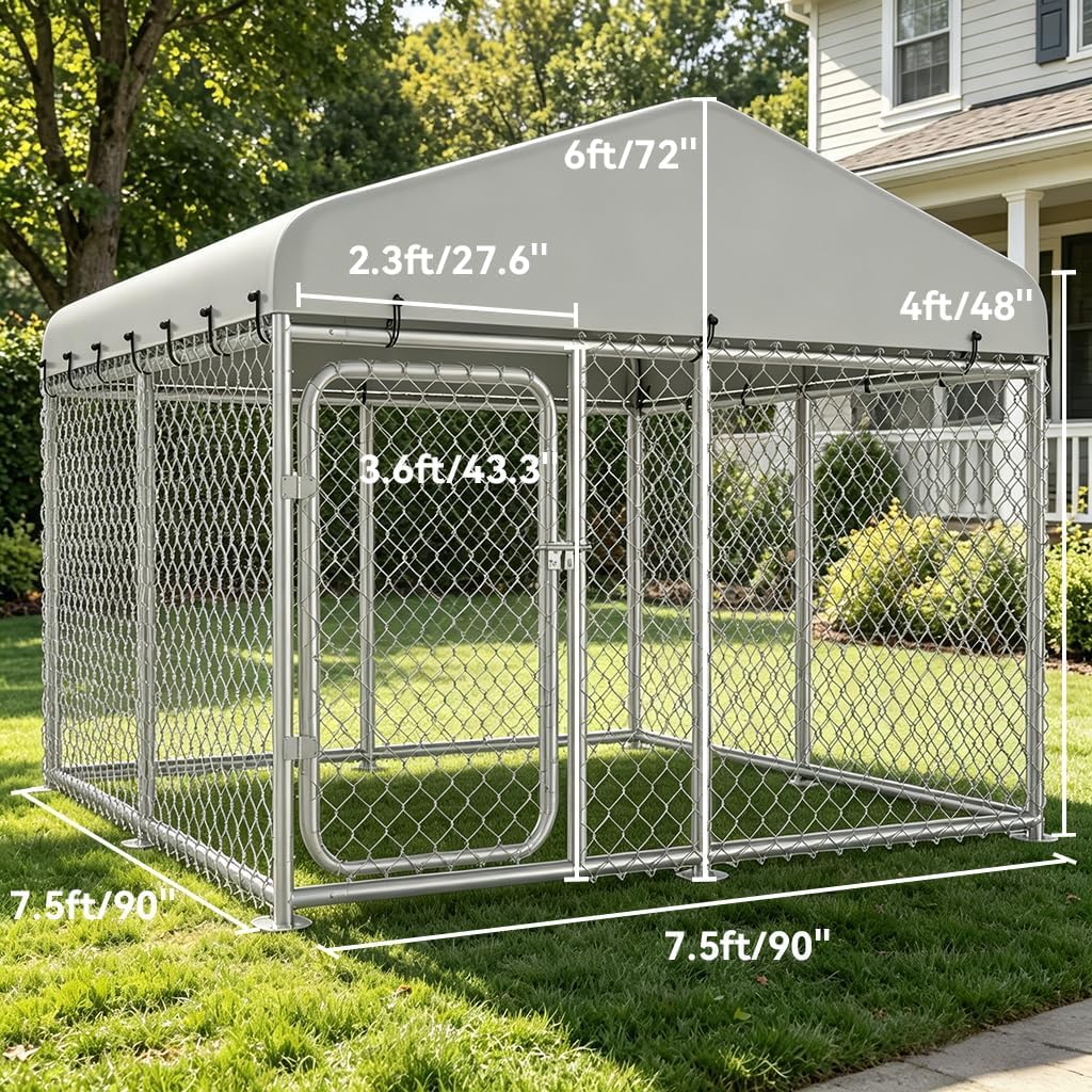 7.5x7.5ft Metal Dog Kennel with Roof T32008