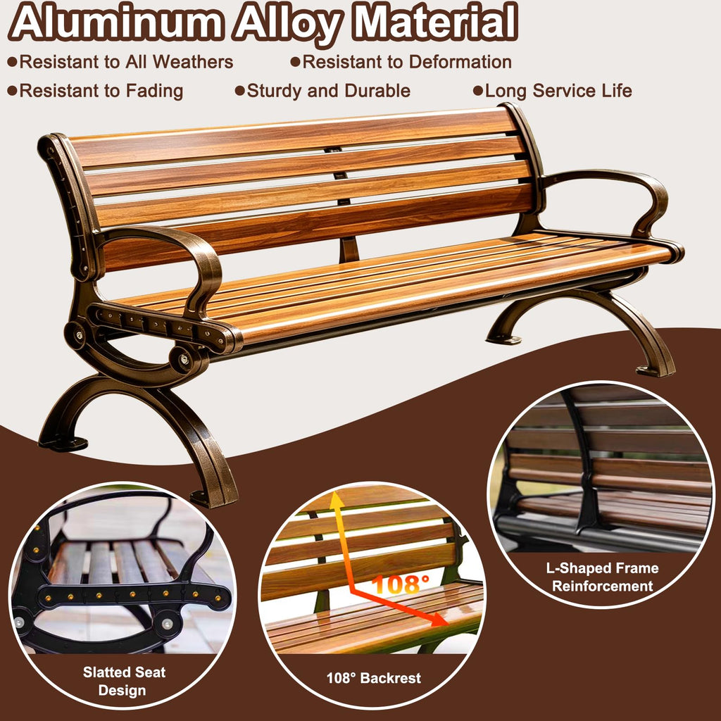 70" Aluminum Alloy Outdoor Bench with Armrest O66035