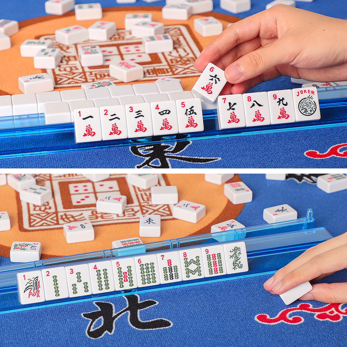 American Mahjong Game Set, 166 White Tiles, 4 Color Rack/Pushers, Blue Carrying Bag M438540
