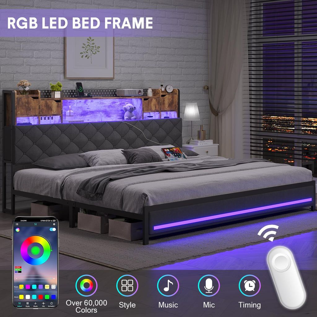 King Size Bed Frame with Storage & Upholstered Headboard M534