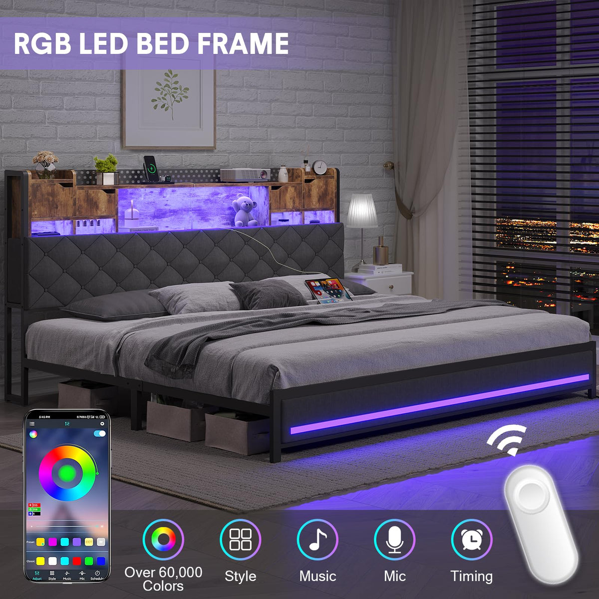 King Size Bed Frame with Storage & Upholstered Headboard M534