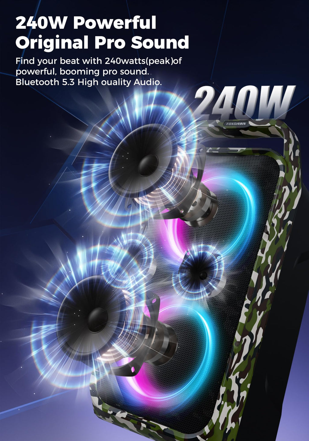 Portable Bluetooth Speaker 240W Loud Bass 15 Hours Battery D84061