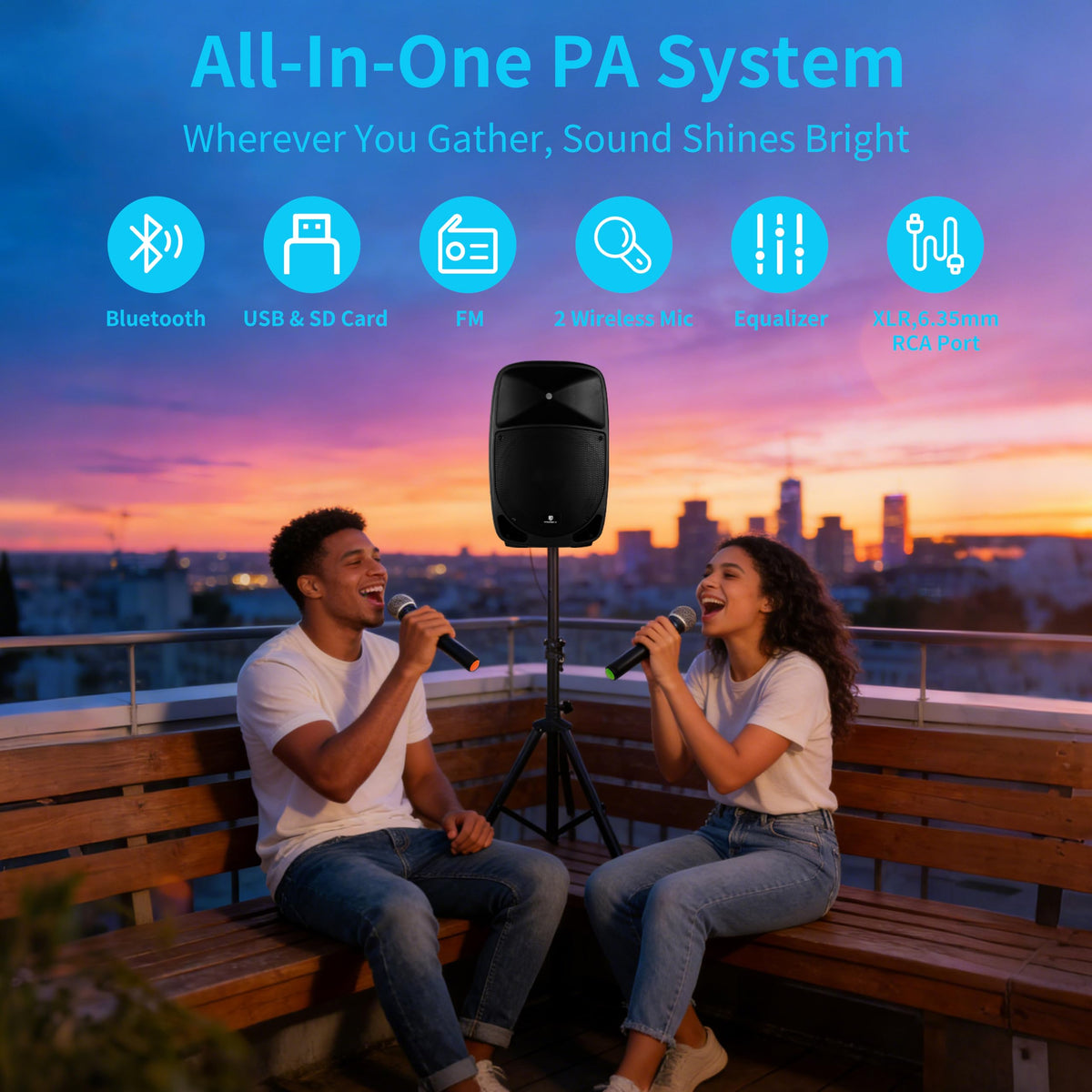 1600W 2-Way Rechargeable Powered PA Speaker System with Bluetooth U23793