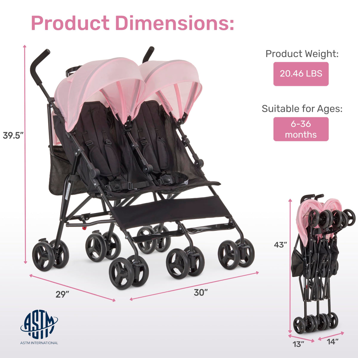 Pink Umbrella Stroller with Adjustable Canopy V64130