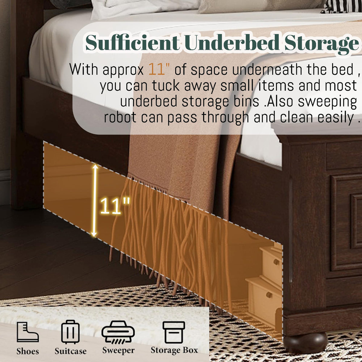 King Size Pinewood Platform Bed with Headboard and Footboard K89503