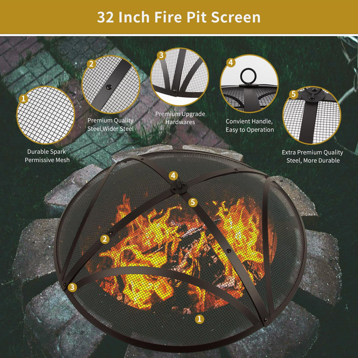 32In Reinforced Steel Round Fire Pit Screen Cover L75255