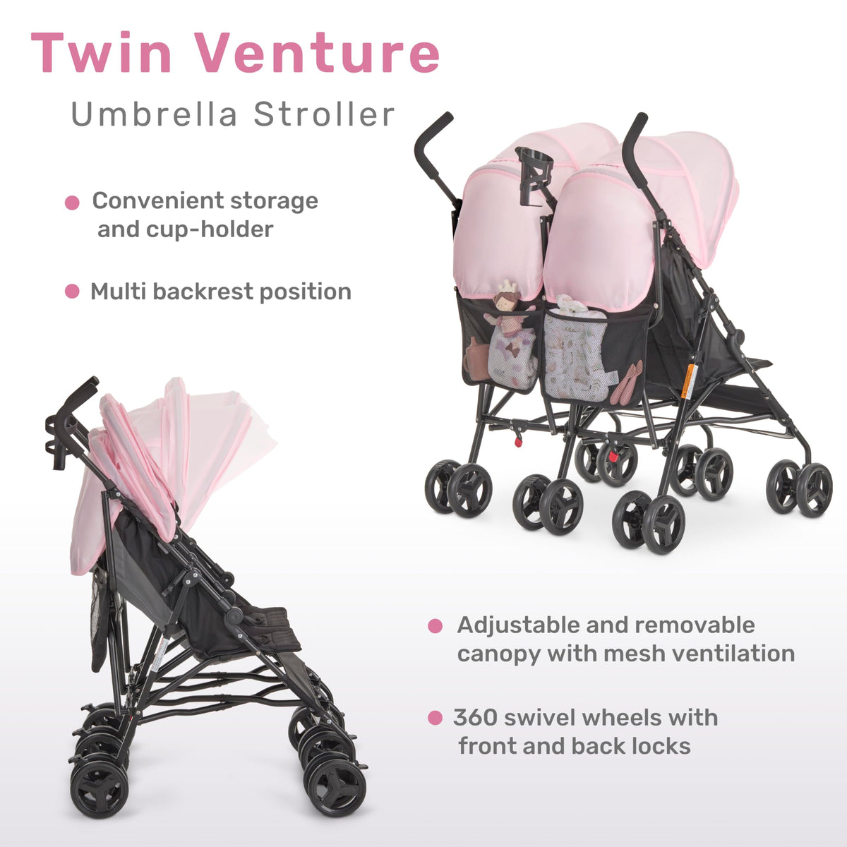 Pink Umbrella Stroller with Adjustable Canopy V64130
