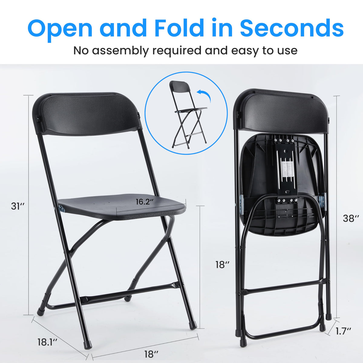 Black 10-Pack Folding Plastic Chair with Metal Frame M117