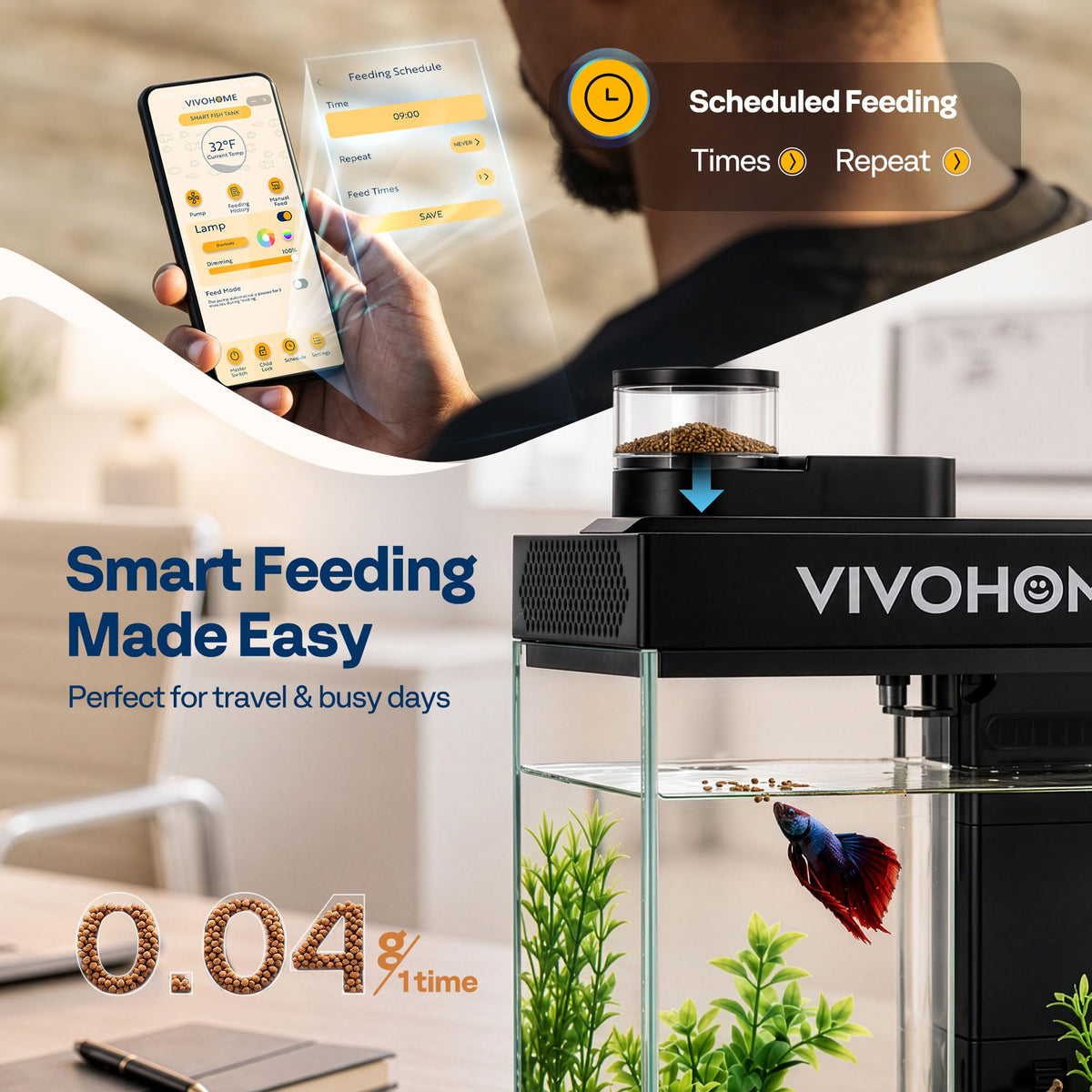 2 Gallon Smart Fish Tank with Auto Feeder H543