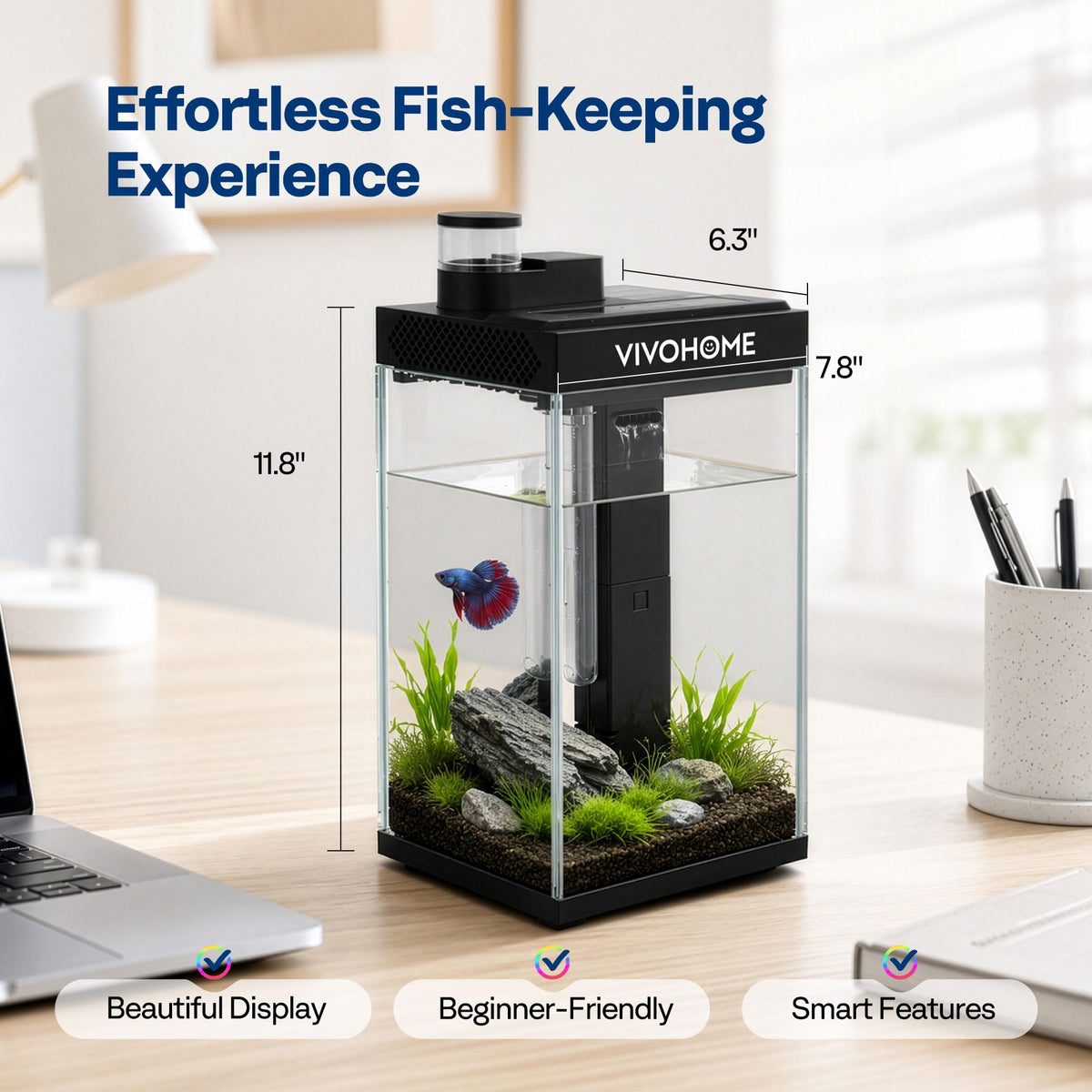2 Gallon Smart Fish Tank with Auto Feeder H543