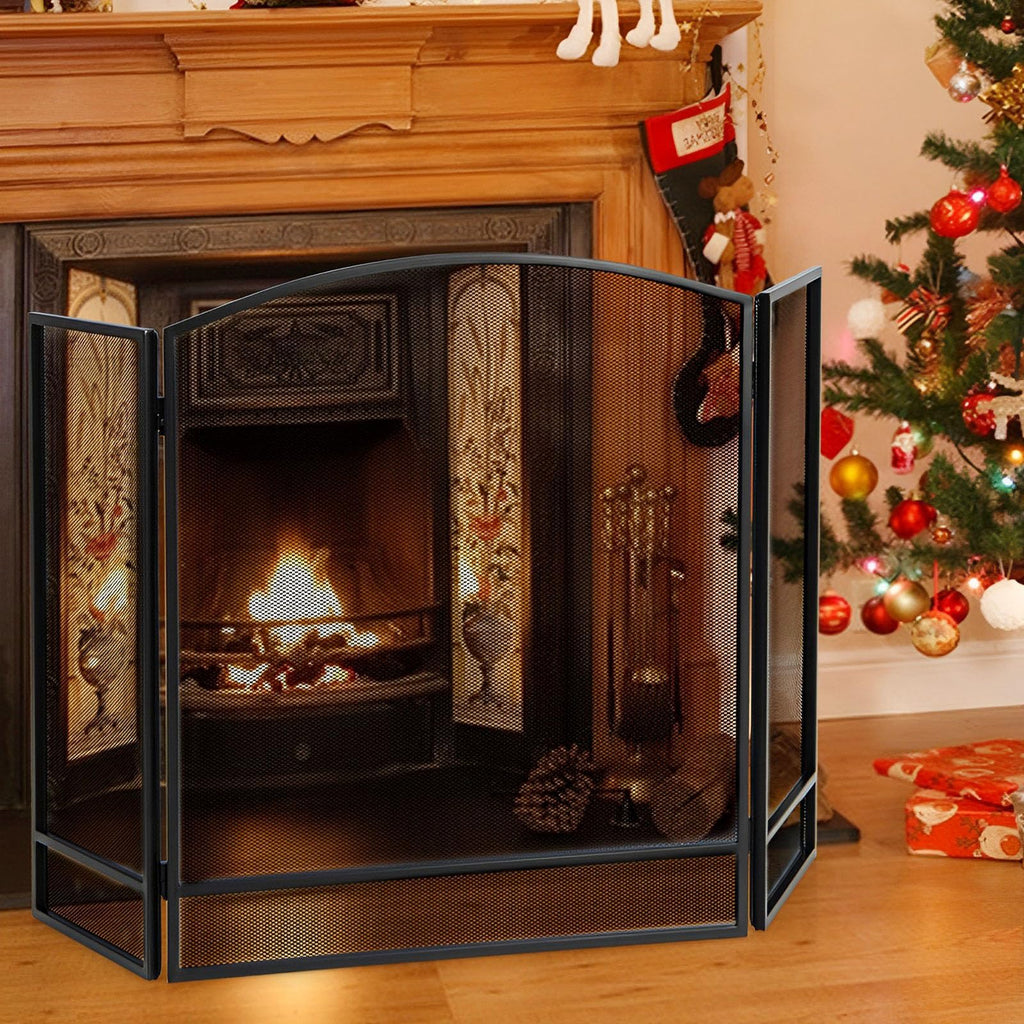 Black Wrought Iron 3 Panel Folding Fireplace Screen P694