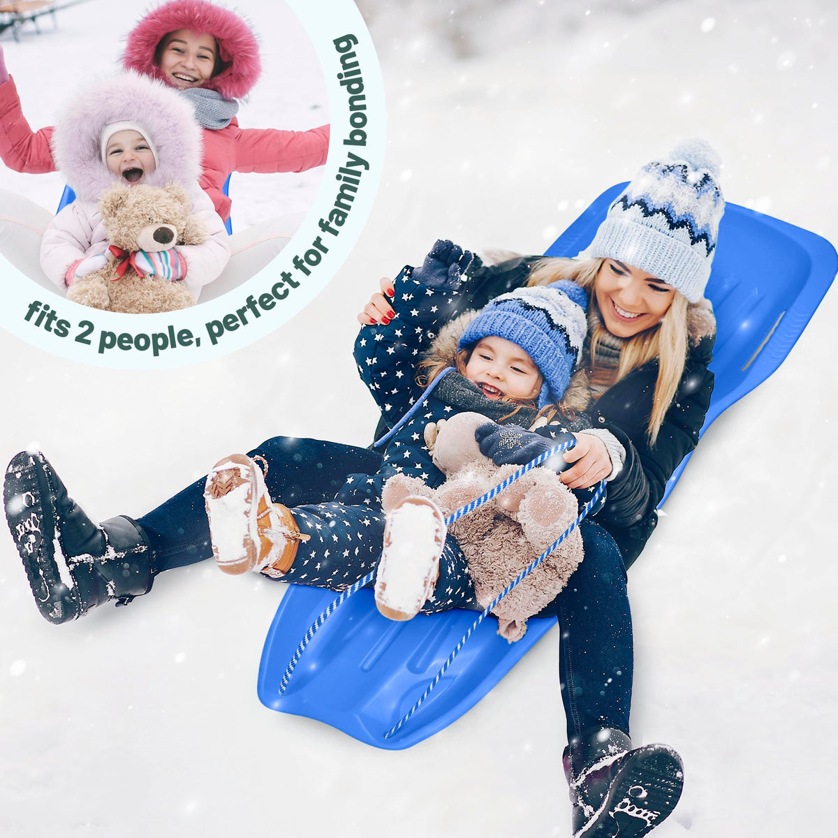 Plastic Toboggan Snow Sled with Pull Rope and Handles P992