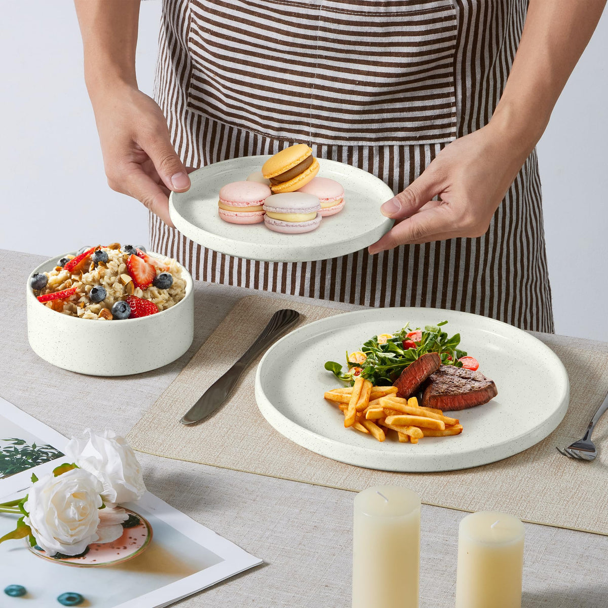 18-Piece Speckled White Stoneware Dinnerware Set Y236