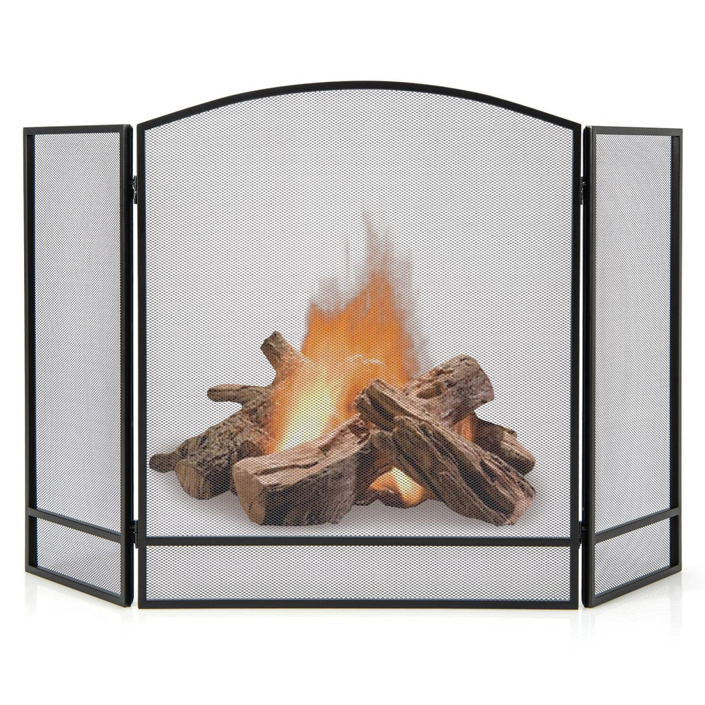 Black Wrought Iron 3 Panel Folding Fireplace Screen P694