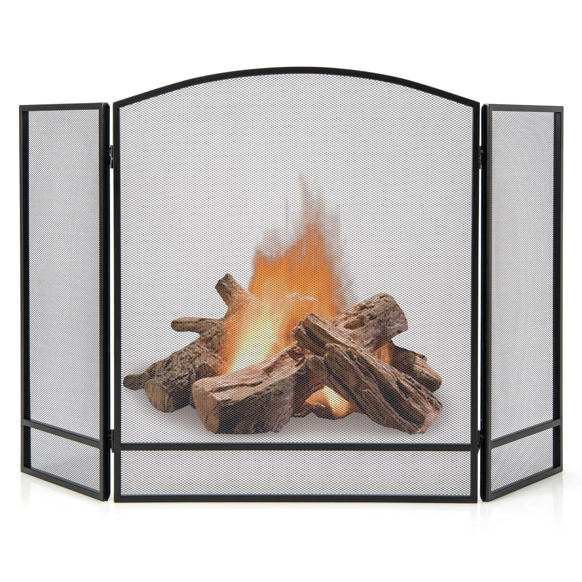 Black Wrought Iron 3 Panel Folding Fireplace Screen P694