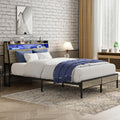 Queen Metal Platform Bed Frame with RGB Lights and Outlets F66210