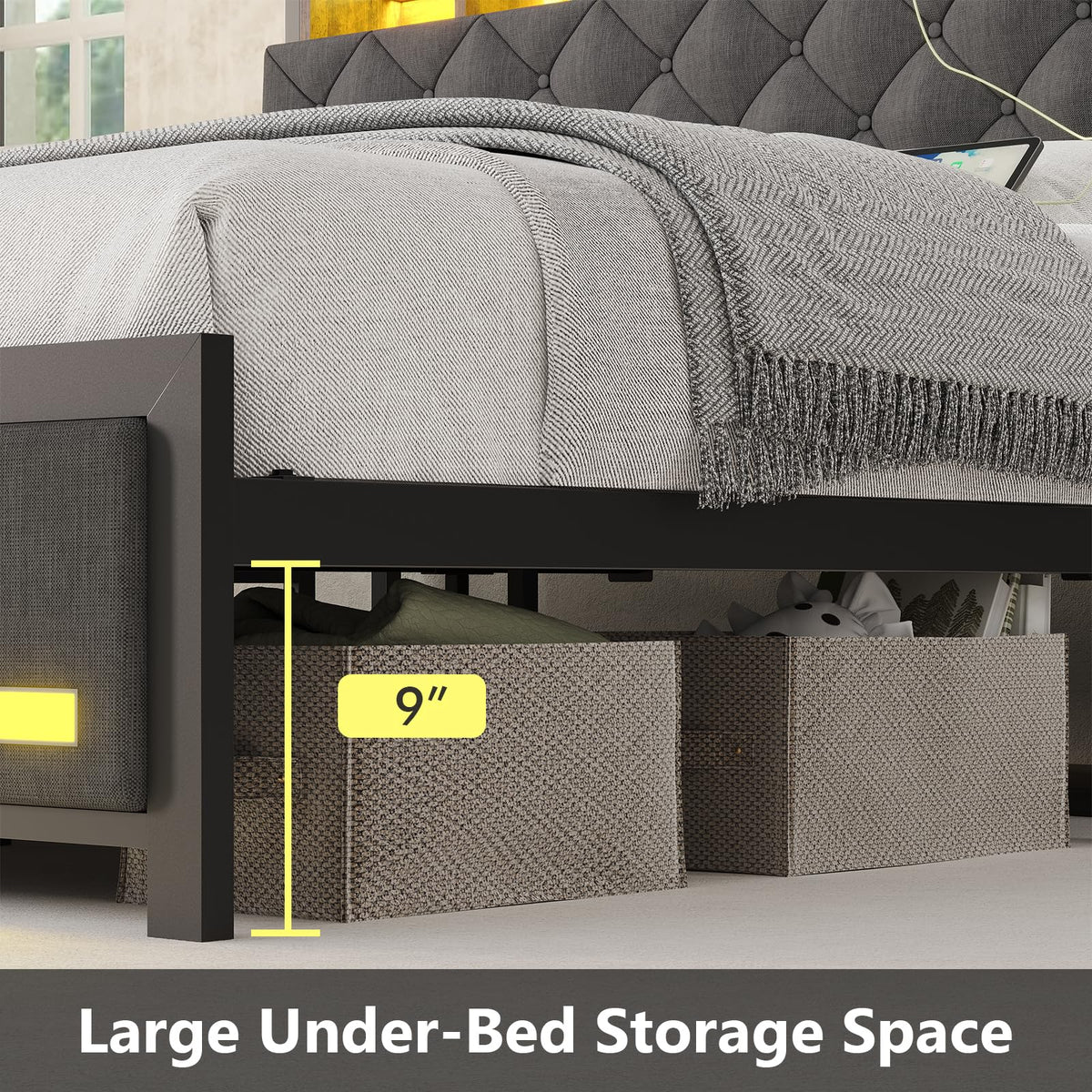 King Size Bed Frame with Storage & Upholstered Headboard M534