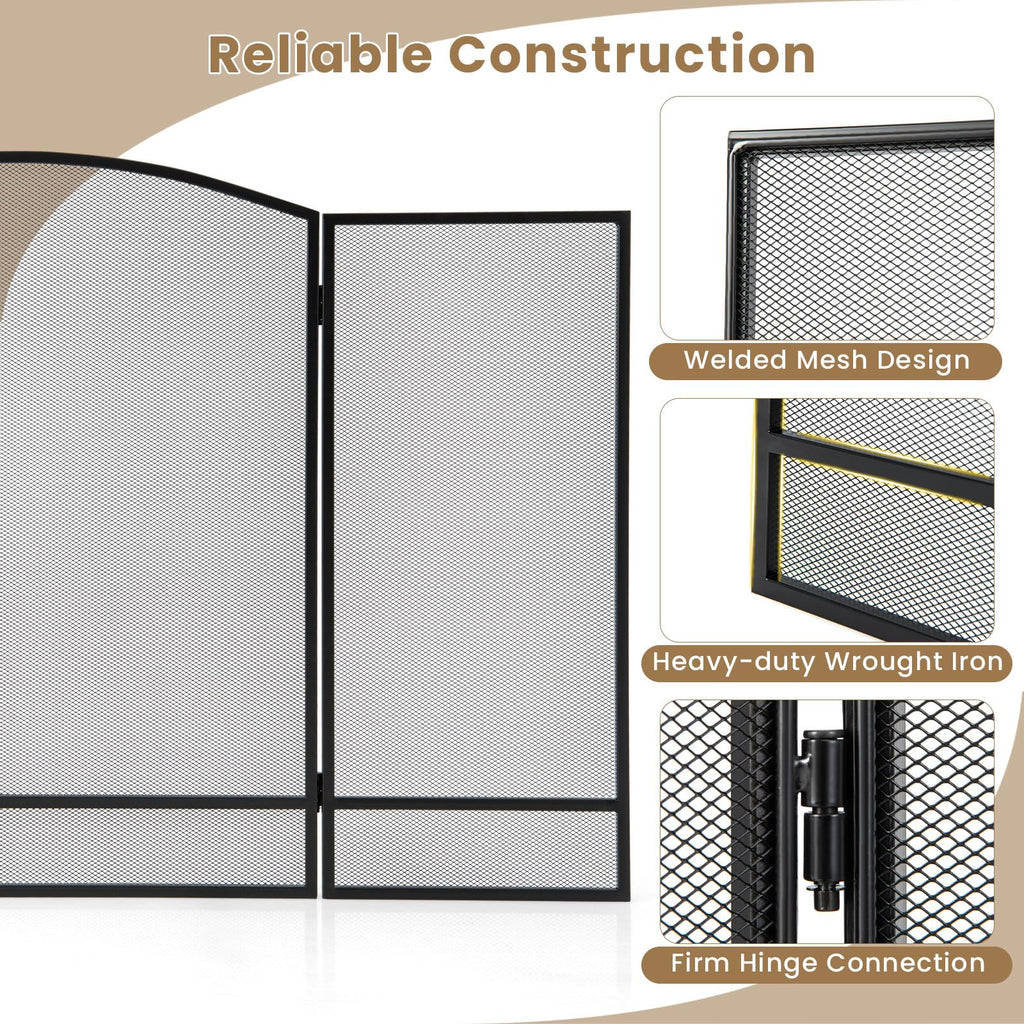 Black Wrought Iron 3 Panel Folding Fireplace Screen P694
