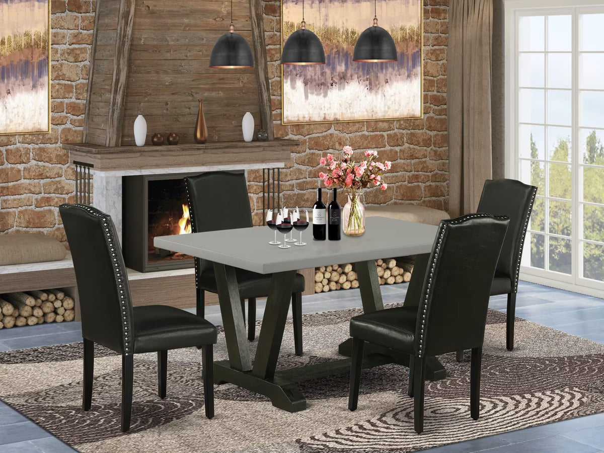5 Piece Dinette Set with Rectangle Dining Table and 4 Black Faux Leather Chairs D9836