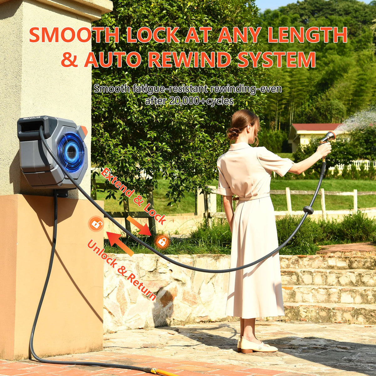 Retractable Garden Hose Reel, 5/8 in x100 ft Heavy Duty Wall Mount F6527