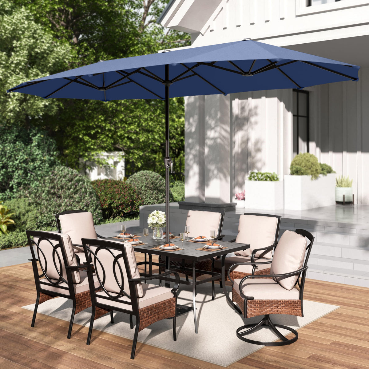 13ft Navy Rectangle Outdoor Patio Umbrella G12305