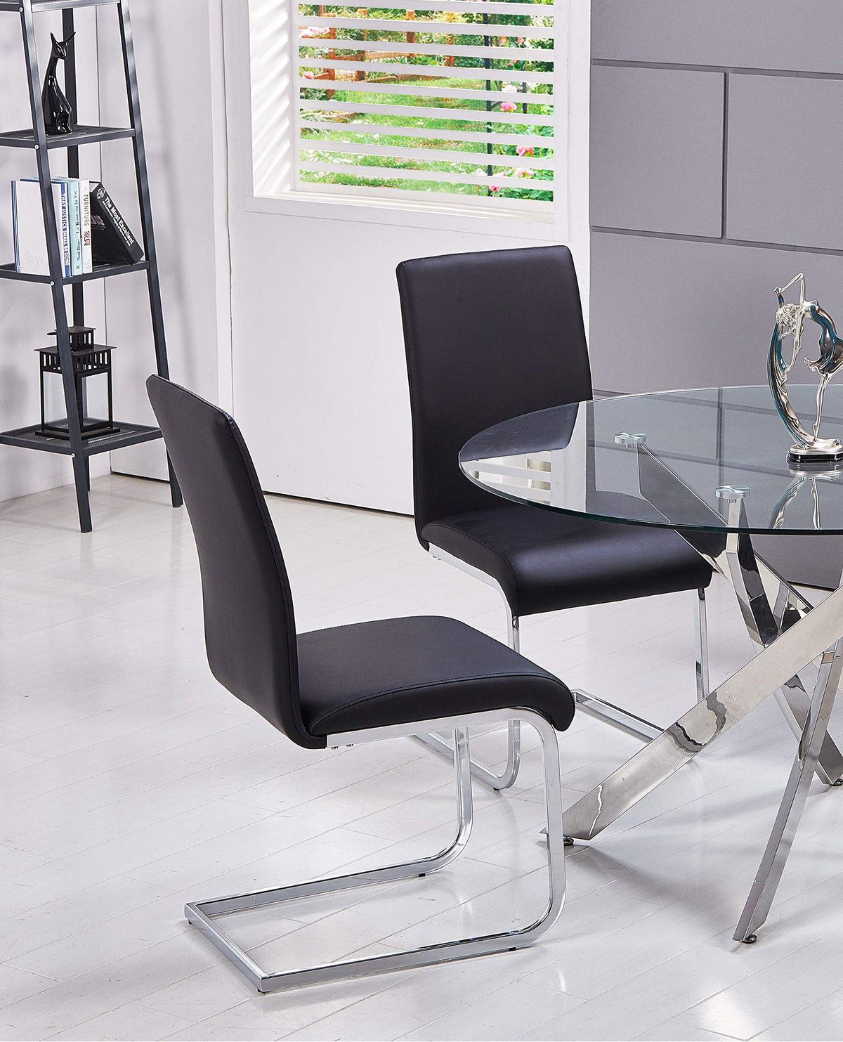 Black Faux Leather Dining Chairs Set of 2 F796