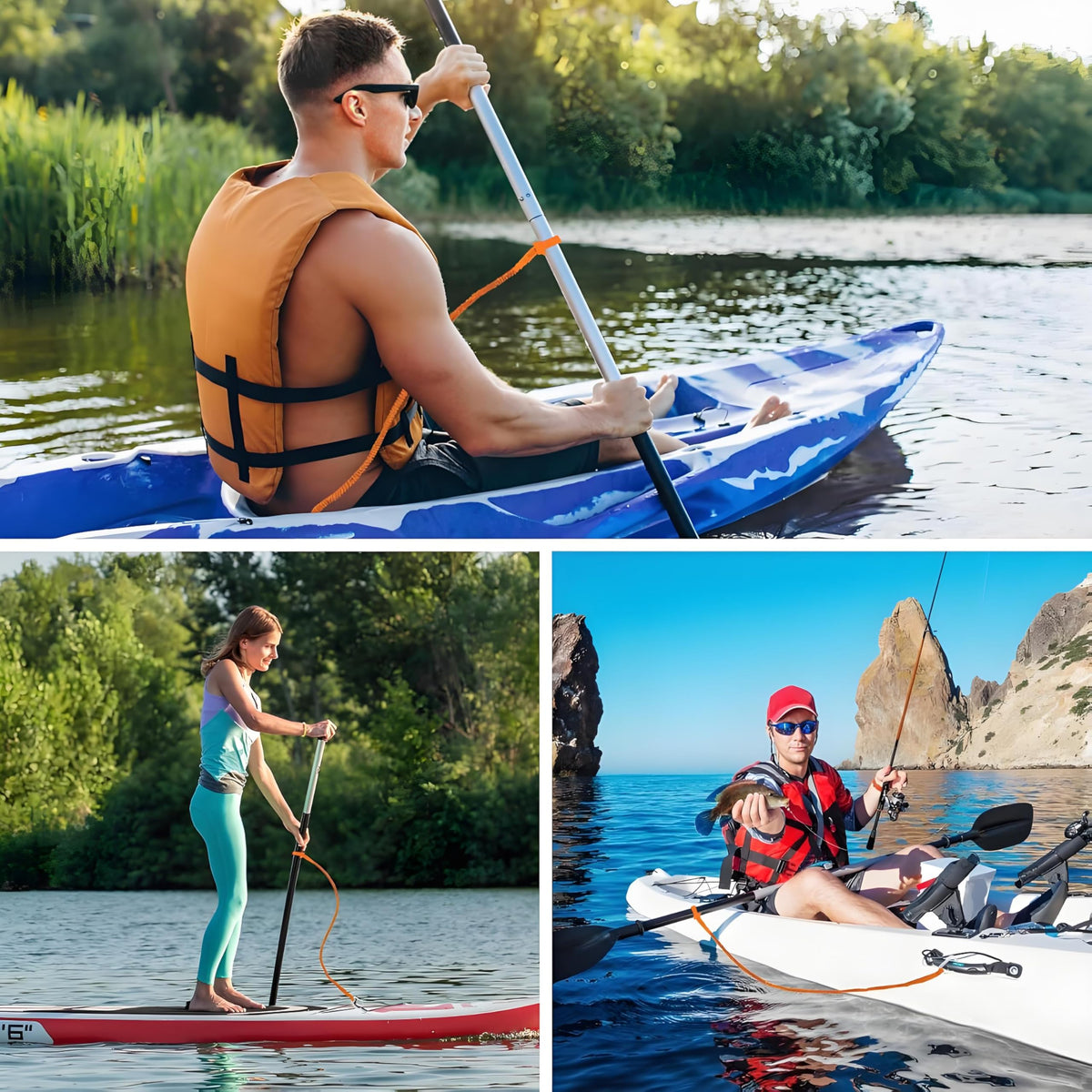 Kayak Paddle Leash 3-7 ft Stretchable Strap B7396