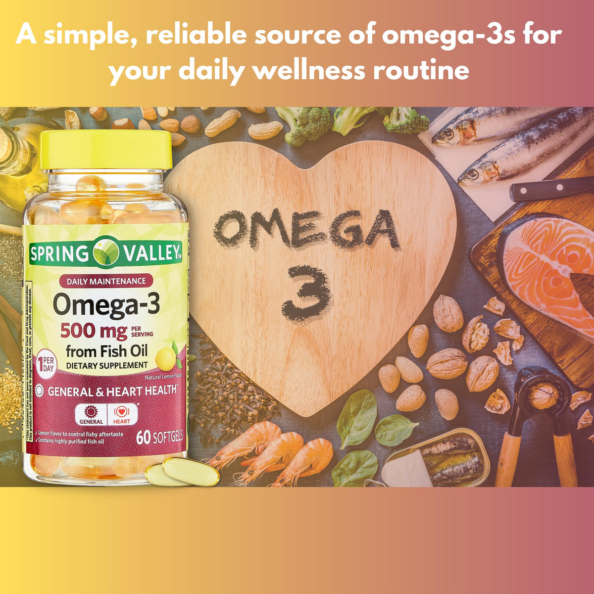 Omega 3 500mg Fish Oil Softgels 60 Count F37801